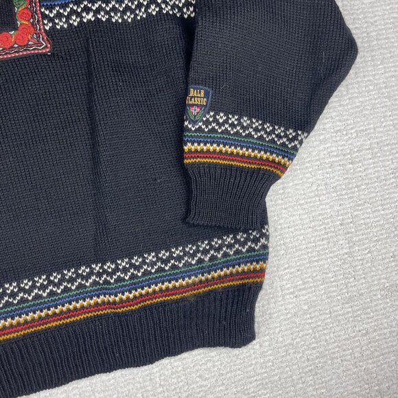 Dale Of Norway Vintage Womans Sweater S Pure 100% Wool Black & Floral pattern - Picture 5 of 16